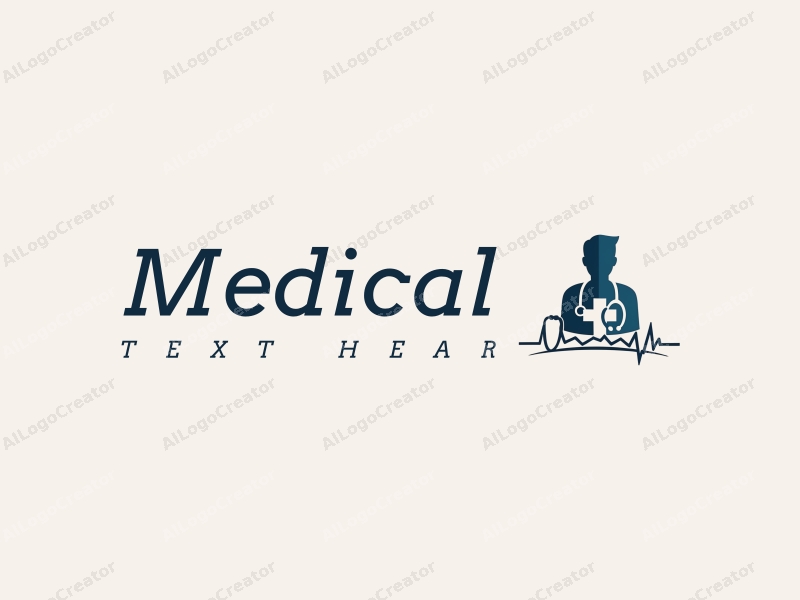 modern design features a stylized hospital silhouette, a doctor figure, a stethoscope intertwined with a heartbeat line, combined with a clean background.