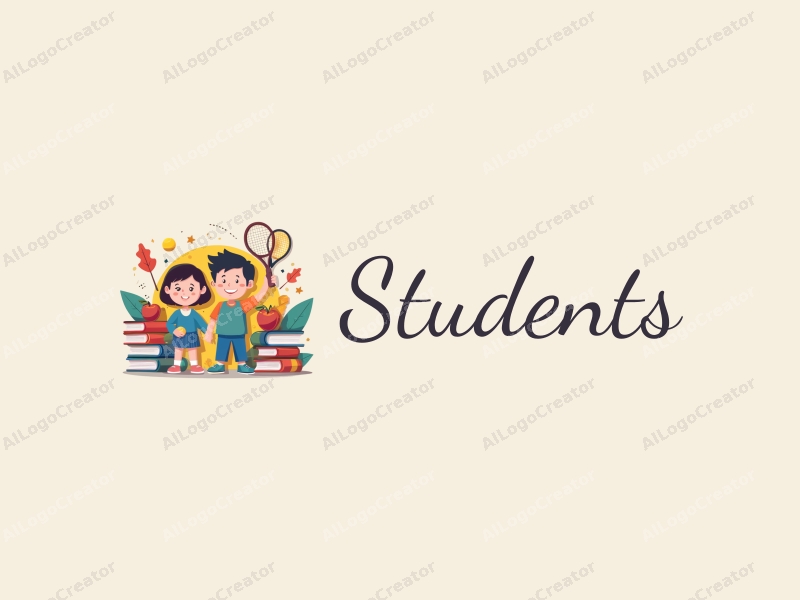 playful design features vibrant colors, stylized students and school elements, books, and rackets combined with a clean background.