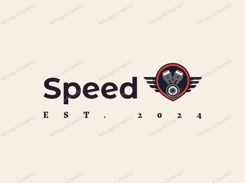 modern design features dynamic lines representing speed, a stylized engine silhouette, and a racetrack element combined with a clean background.