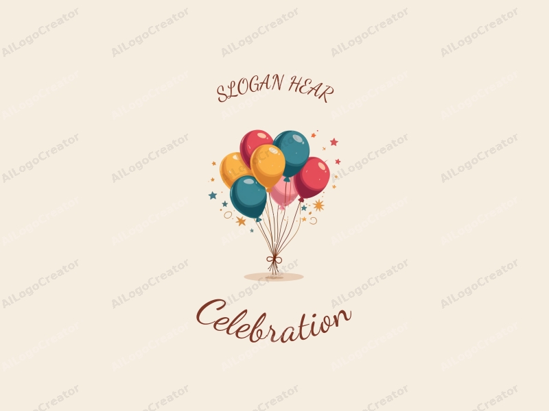 playful design features colorful balloons and fireworks, combined with a gold accent, creating a festive atmosphere with a clean background.