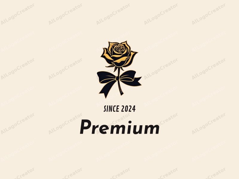 a modern design featuring a luxurious golden rose intertwined with a sleek black ribbon, emphasizing high-end quality and elegance, set against a clean background.