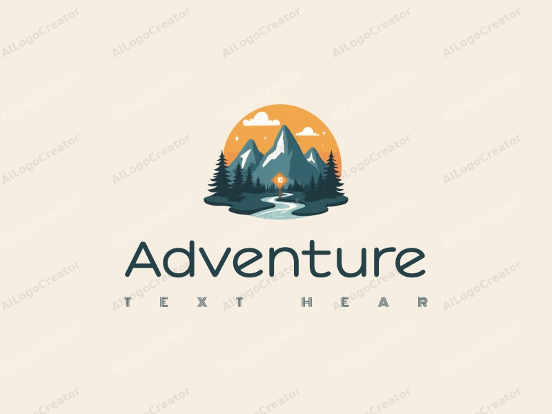 playful design features stylized mountains, a whimsical directional sign, and adventure elements combined with a clean background.