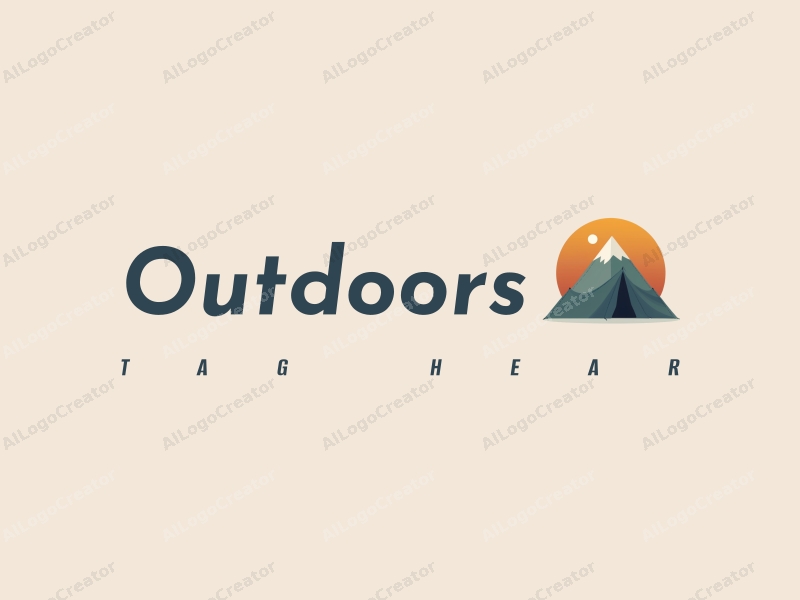 modern design features a stylized camping tent and mountain peak, combined with a clean background and a harmonious composition.