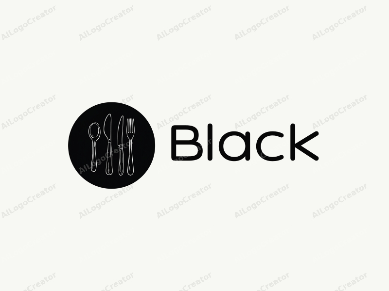 minimalist design features simple outlines of food items and utensils, set against a black background, creating a sleek and elegant atmosphere that evokes a sense of night and sophistication.