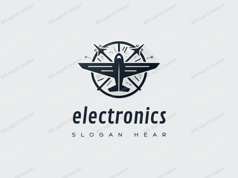 modern design features sleek electronic devices and computers, stylized aircraft, and circuit patterns combined with a clean silver background.