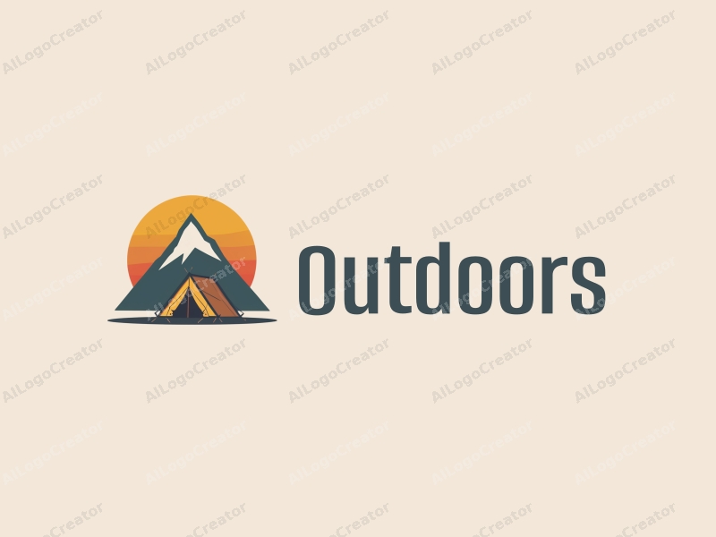 modern design features a stylized camping tent and mountain peak, combined with a clean background and a harmonious composition.