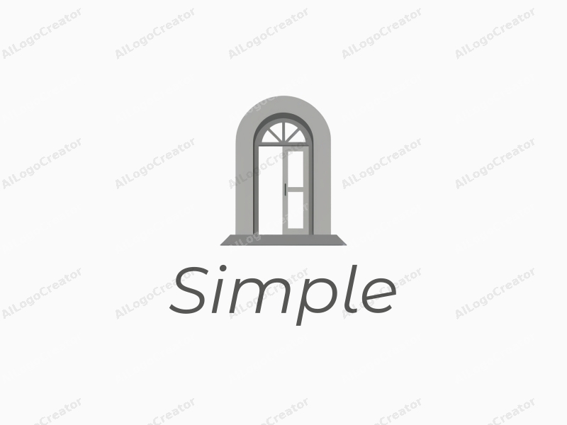 minimalist design features a simple door and window silhouette, combined with a modern and fresh approach, set against a clean white and gray background.