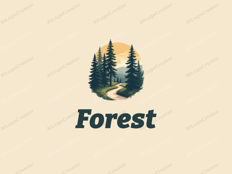 vintage design features a serene forest scene with tall trees, a lush tree canopy, and a winding pathway, combined with a clean background.