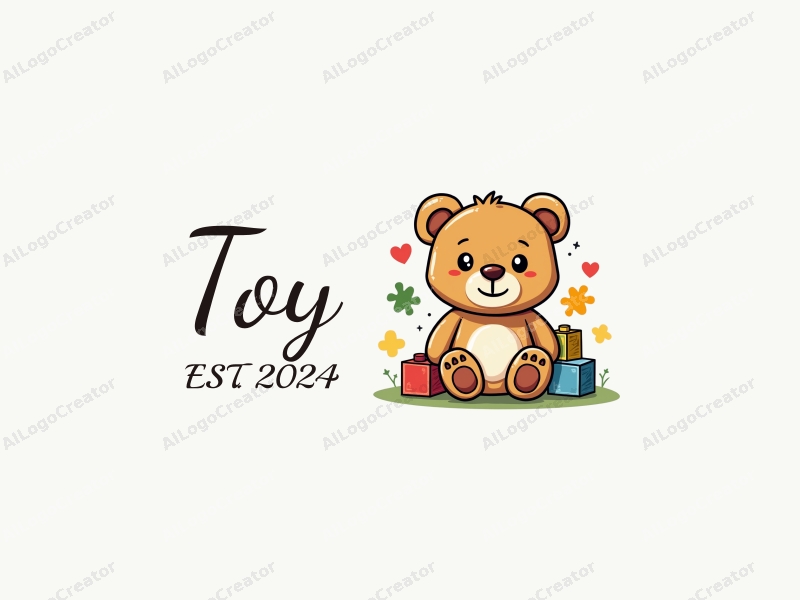 playful design features a stylized teddy bear, colorful puzzle pieces, and building blocks combined with a clean background.