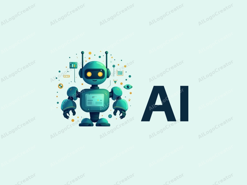 modern abstract design featuring stylized robots and network connections, incorporating elements of artificial intelligence and data analysis, with a clean background in blue and green tones.