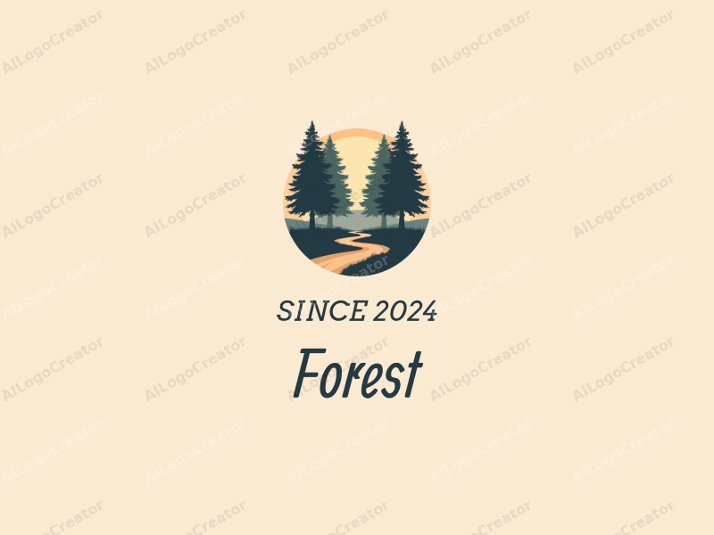 vintage design features a serene forest scene with tall trees, a lush tree canopy, and a winding pathway, combined with a clean background.