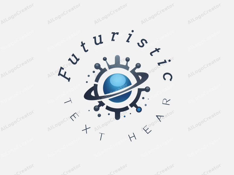 a modern minimalist design featuring stylized circuits intertwined with planetary shapes, utilizing a silver and blue color palette, conveying a sense of innovation and futurism against a clean background.