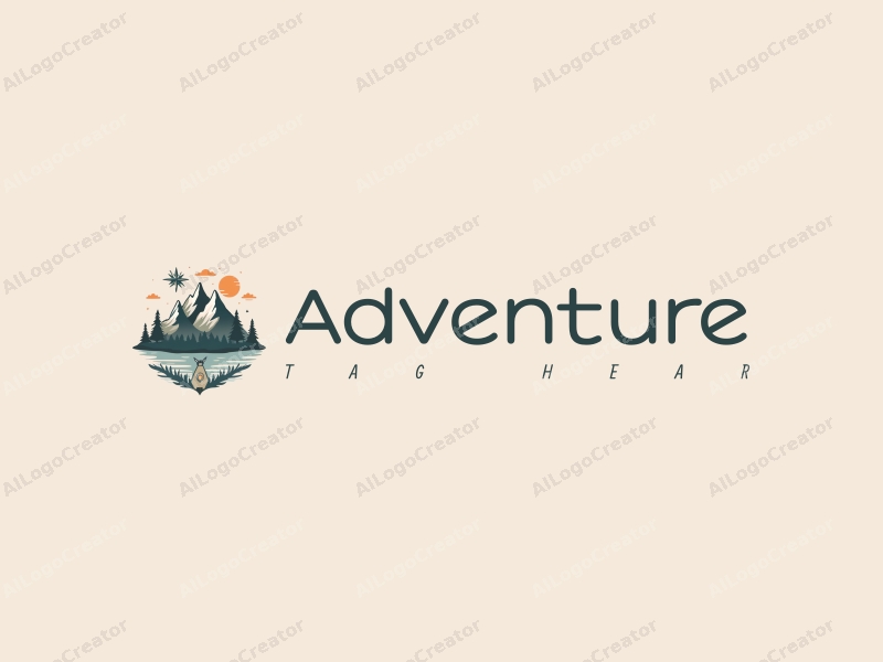 playful design features stylized mountains, a whimsical compass, and adventure elements combined with a clean background.