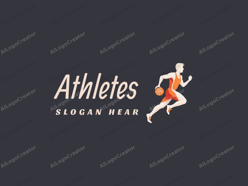 modern design features a dynamic athlete in motion, incorporating elements of basketball and running, with a clean background and a focus on simplicity and abstraction.