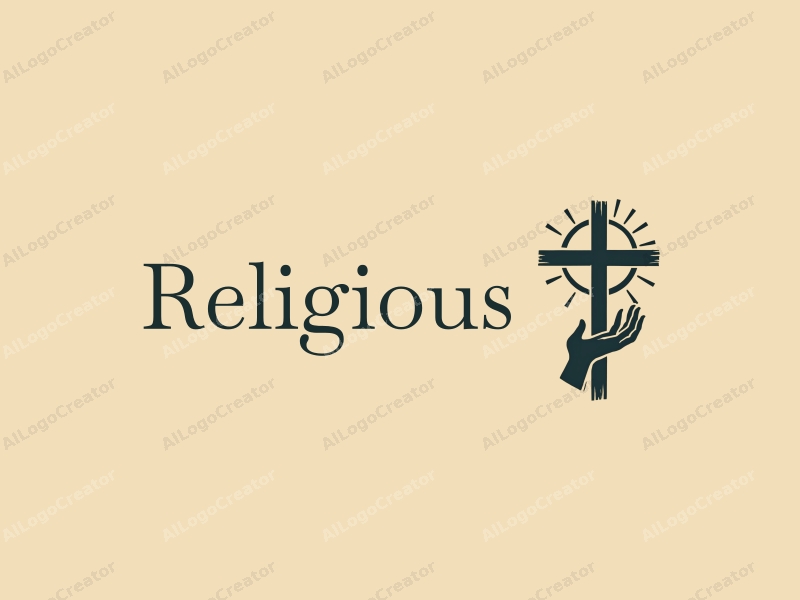 vintage design features a stylized cross, a halo above it, and a hand reaching towards the cross, combined with a clean background.