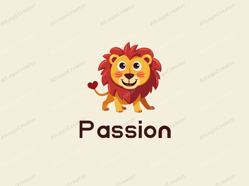 playful design features a stylized heart and a lion, symbolizing passion and enthusiasm, combined with a clean background.