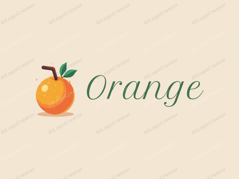 playful design features a stylized orange with a straw, vibrant orange color, and a clean background, emphasizing freshness and fun.