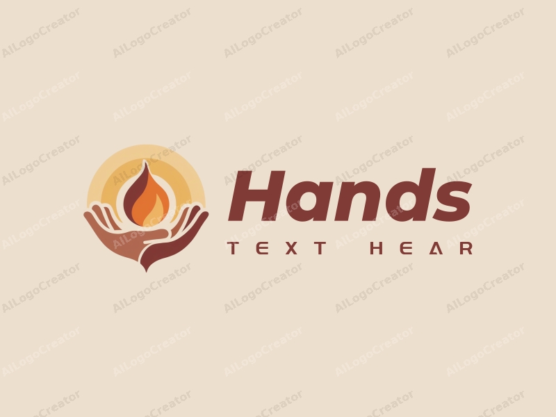 a modern design featuring a stylized hand gently holding an abstract representation of warmth and protection, using skin tone colors against a clean background.