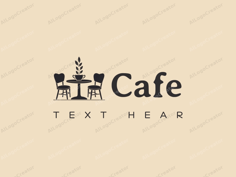 vintage design features a stylized coffee cup, retro table, and chairs, combined with a clean background.