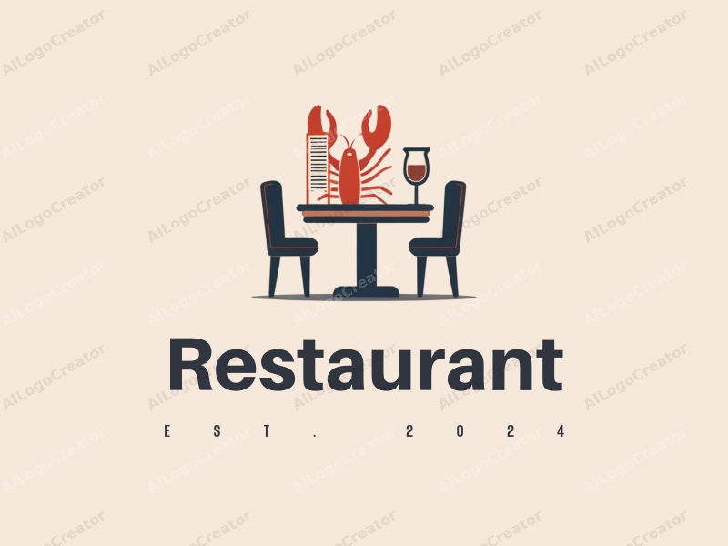 modern design features a stylized dining table with a menu, a lobster, and a wine glass, combined with a clean background.