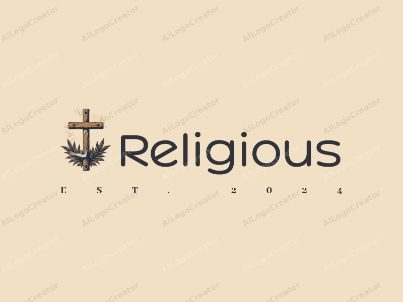 vintage design features a prominent cross, surrounded by a halo, with a hand gesture incorporated, all in a harmonious composition with a clean background.