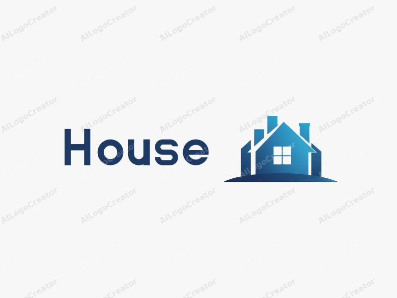 modern design features a stylized house and building silhouette, combined with a sleek skyline, using a clean blue color palette.