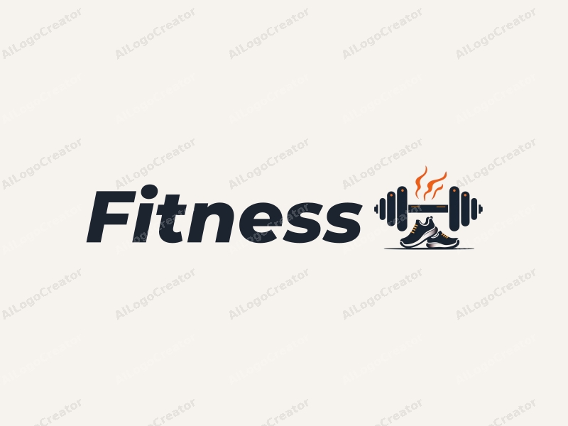 modern design features a stylized dumbbell and running shoes, combined with a clean background and a harmonious layout.