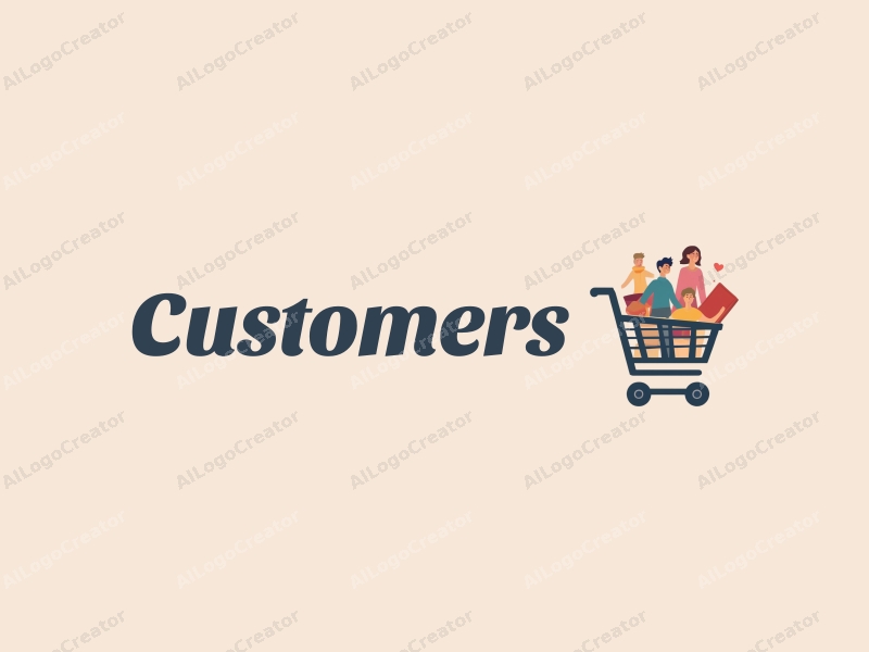 modern design features a stylized shopping cart and wallet, integrated with abstract representations of customers and shoppers, combined with a clean background.