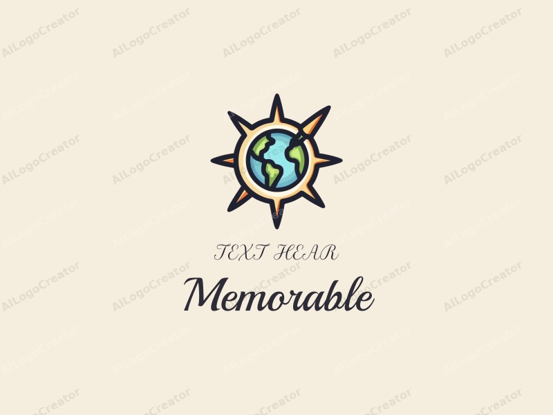 playful design features a stylized globe and a compass, combined with a clean background and a harmonious layout.