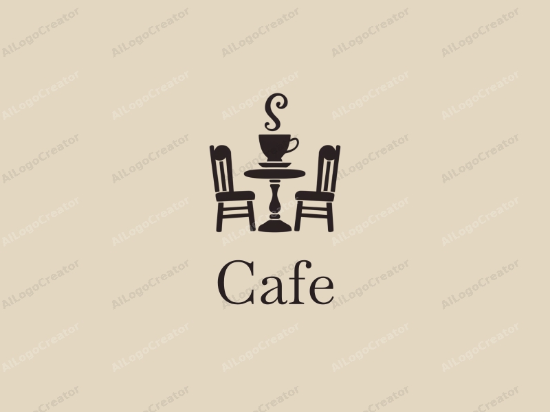 vintage design features a stylized coffee cup, antique table, and chairs, combined with a clean background.