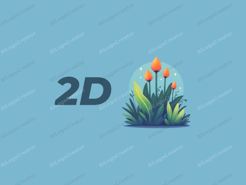 a modern design featuring futuristic plants in a 2D flat style, combined with a clean blue background, emphasizing simplicity and creativity.