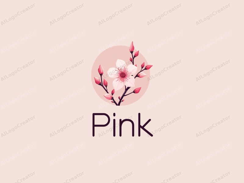 minimalist design features delicate cherry blossoms and leaves, combined with a clean background and a soft pink color palette.