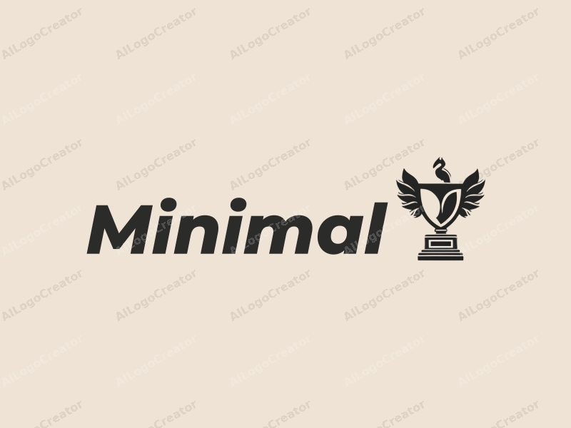 minimalist design features a stylized trophy and a peacock, combined with a clean background and a tag style approach.