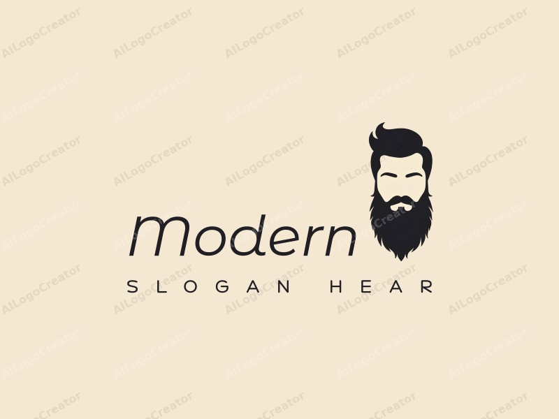 minimalist design features a stylized beard silhouette and contour elements, combined with a tag style approach and a clean background.