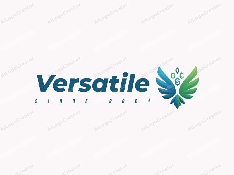 a modern design featuring a stylized representation of flying elements intertwined with code symbols, incorporating blue and green colors, emphasizing multifunctionality and adaptability, set against a clean background.