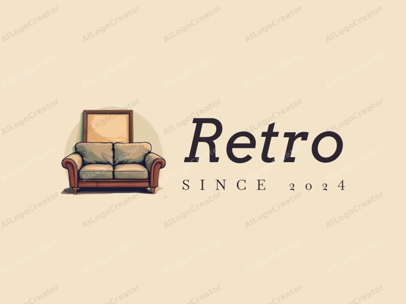 vintage design features a retro sofa, a nostalgic frame, and an art canvas combined with a clean background.