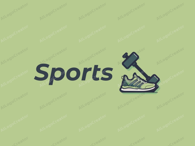 a modern minimalist design featuring stylized running shoes and dumbbells, combined with a clean green background and a harmonious layout.