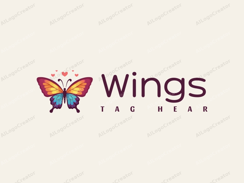 playful design features stylized wings and a butterfly in flight, combined with a vibrant rainbow, set against a clean background.