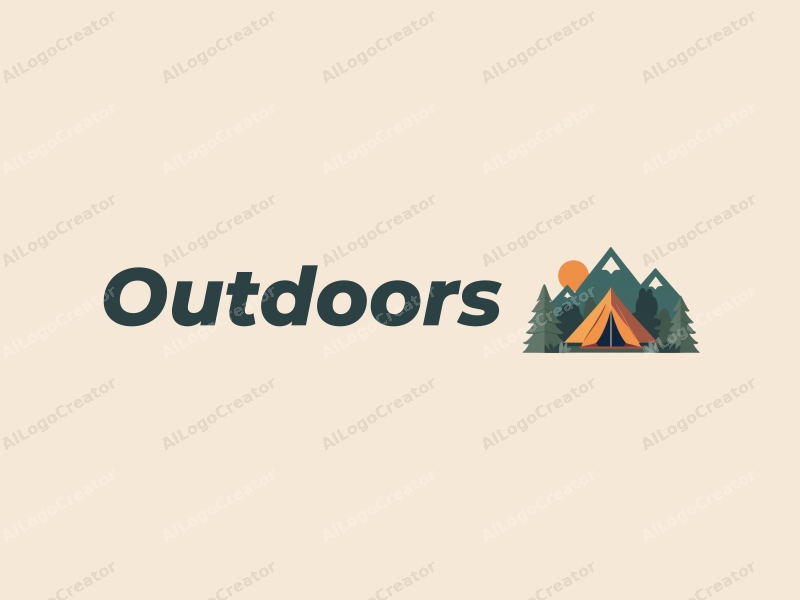 modern design features a stylized camping tent and mountain peak, combined with a clean background and a harmonious composition.