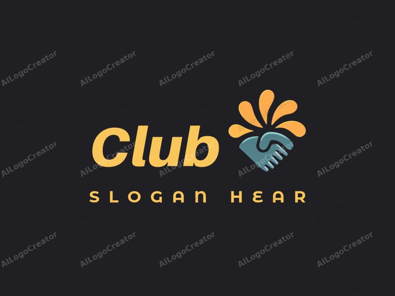 a modern minimalist design featuring a stylized club silhouette, intertwined musical notes and a handshake, combined with a clean black background.