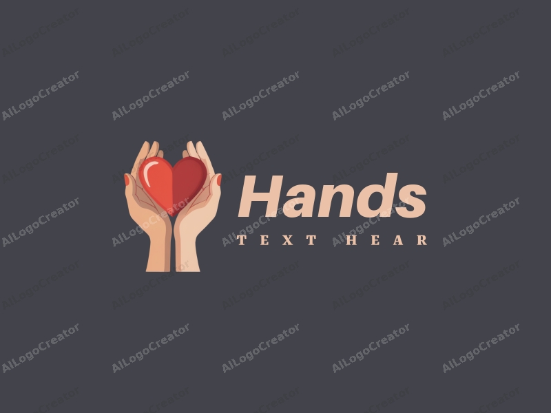 a modern design featuring a stylized hand holding a heart, with a clean background and a focus on skin tone, creating a harmonious and simple composition.