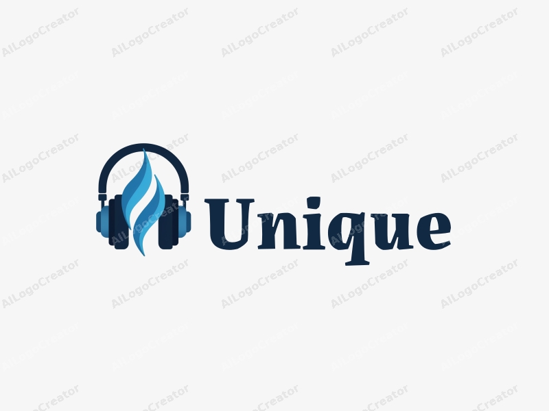 a modern minimalist design featuring a stylized flame intertwined with a pair of headphones, using a blue and black color palette, combined with a clean background for a striking visual impact.