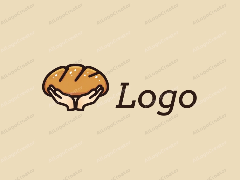 a modern design featuring a stylized loaf of bread and hands, combined with a clean background and a minimalist approach.