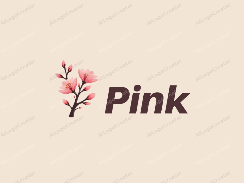 minimalist design features delicate cherry blossoms with soft pink petals and flowing curves, combined with a clean background.