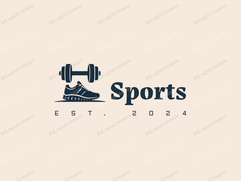 a modern design featuring a stylized dumbbell and running shoes, combined with a clean background and a focus on fitness elements.