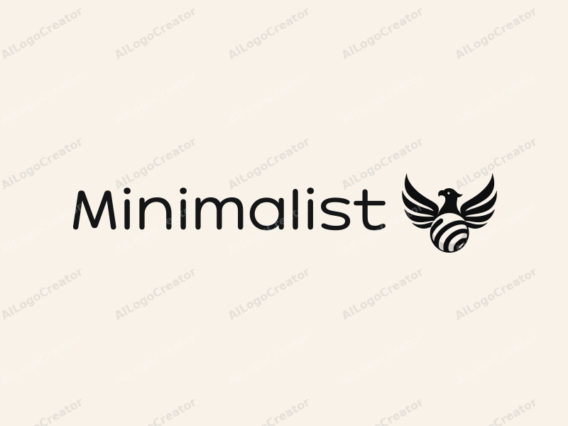 a modern minimalist design featuring a stylized eagle intertwined with a sphere, utilizing clean lines and a black and white color scheme, set against a simple background.