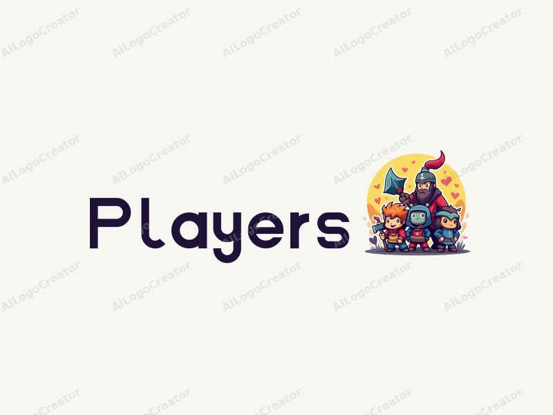 playful design features vibrant colors, stylized game characters including a sprite and a warrior, combined with a clean background and a sense of fun.