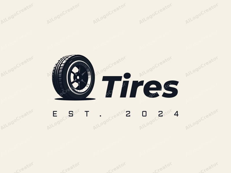 modern design features a stylized tire and car tire silhouette, emphasizing motion with clean lines and a minimalist approach combined with a simple background.