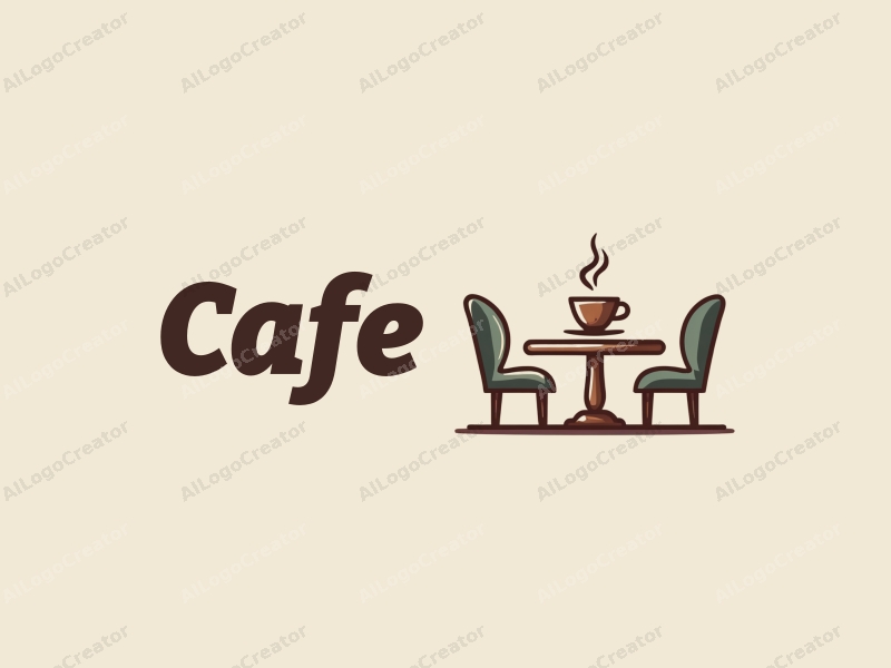 vintage design features a stylized coffee cup, retro table, and chairs, combined with a clean background.