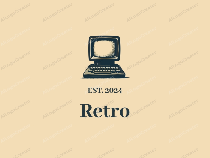 vintage design features classic patterns, a stylized computer silhouette, and a retro aesthetic combined with a clean background.